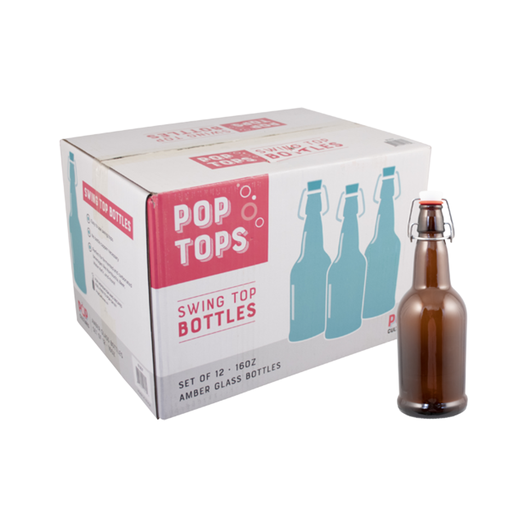 Swing Top Bottles - 16 oz - Amber - case of 12